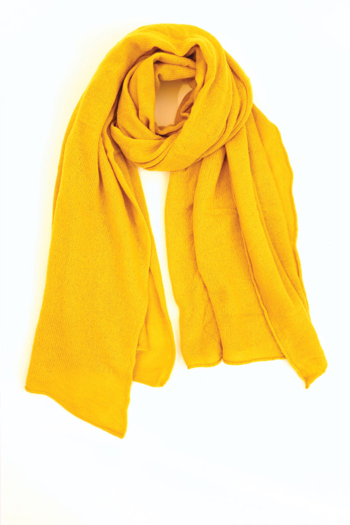 Cashmere Raw Edge Travel Wrap in Turmeric Yellow